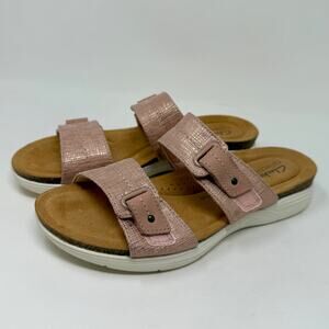 Clarks April Dusk Sandals Hook and Loop Adjustable Womens 9 Pink I.1.5 Relaxed
